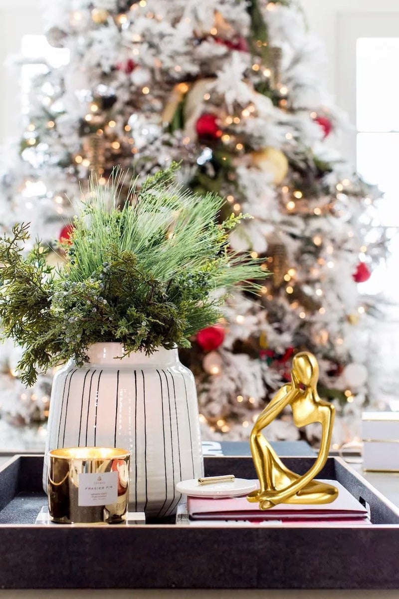 Prettidecor Christmas Gold Home Decor Thinker Statue Accents, 2025 Xmas Thinker Sculptures Office Decor Modern Abstract Decoration on Shelf Table Desk for Living Room Office Bedroom Comes with Christmas Hats - Image 3